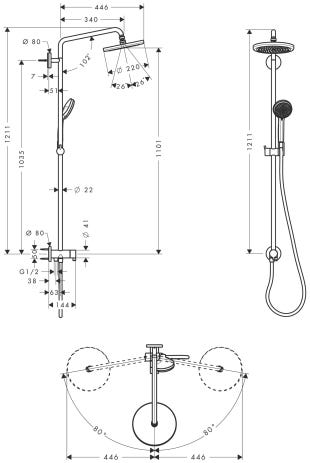 hansgrohe Croma Showerpipe 220 1jet Reno, Chrom