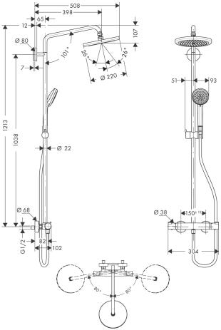 hansgrohe Croma Showerpipe 220 1jet mit Thermostat, Chrom