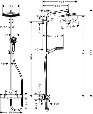 hansgrohe Crometta S Showerpipe 240 1jet mit Thermostat, Chrom