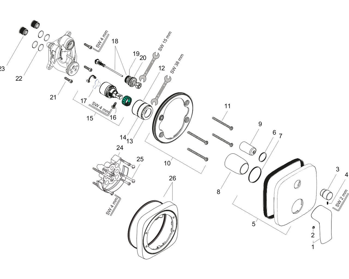 hansgrohe Wannenmischer Unterputz Metris Fertigset