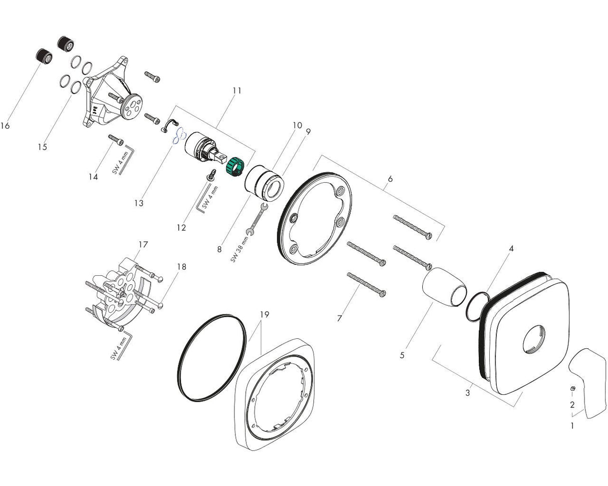 hansgrohe Brausenmischer Unterputz Metris Fertigset eckig chrom