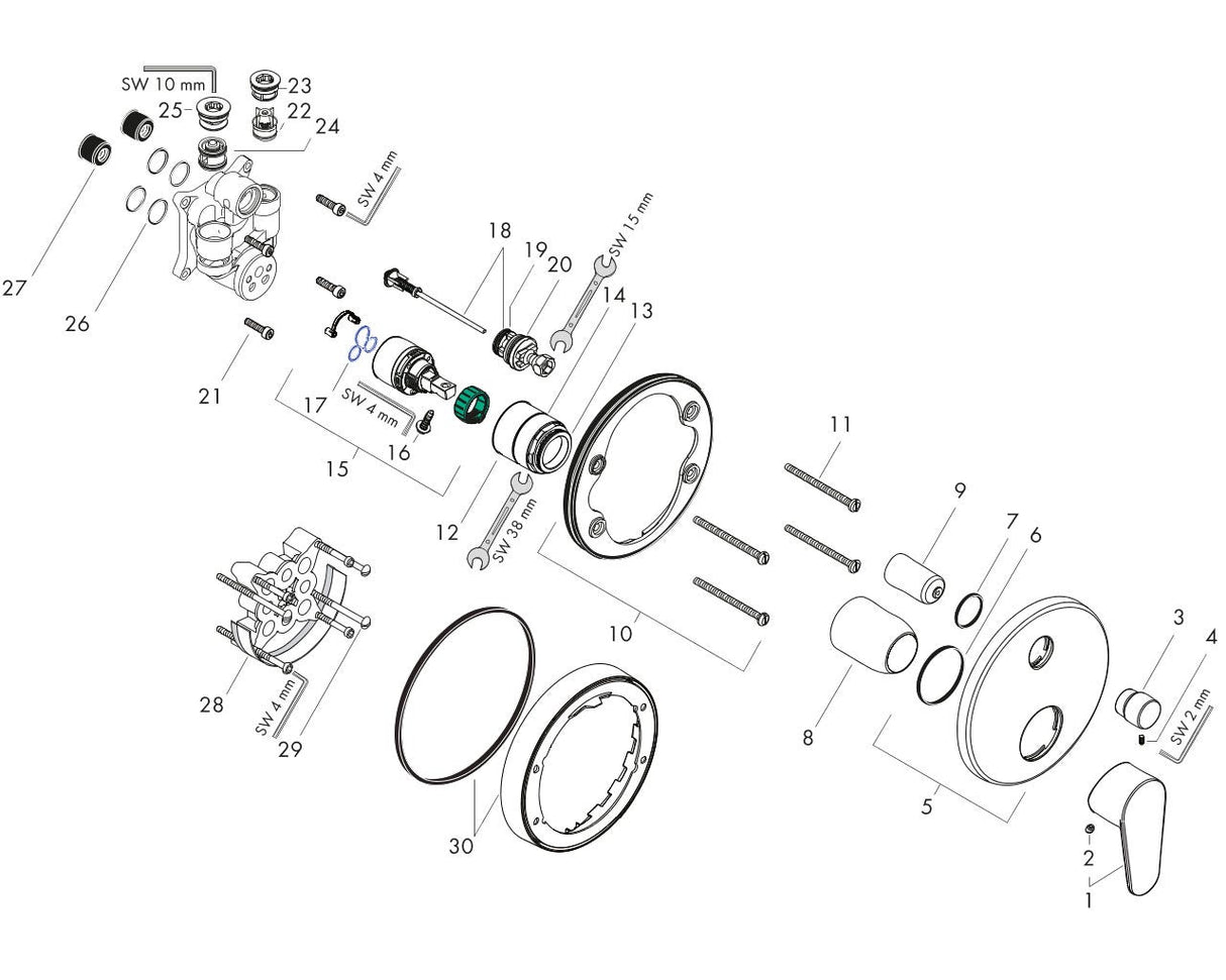 hansgrohe Focus Einhebel-Wannenmischer Unterputz mit integrierter Sicherungskombination nach EN1717 für iBox universal, Chrom