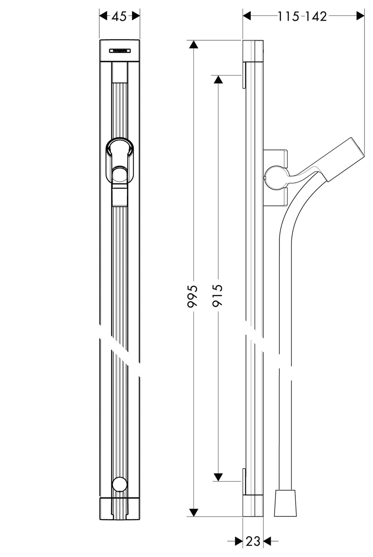hansgrohe Unica Brausestange Raindance 90 cm mit Isiflex Brauseschlauch 160 cm, Chrom