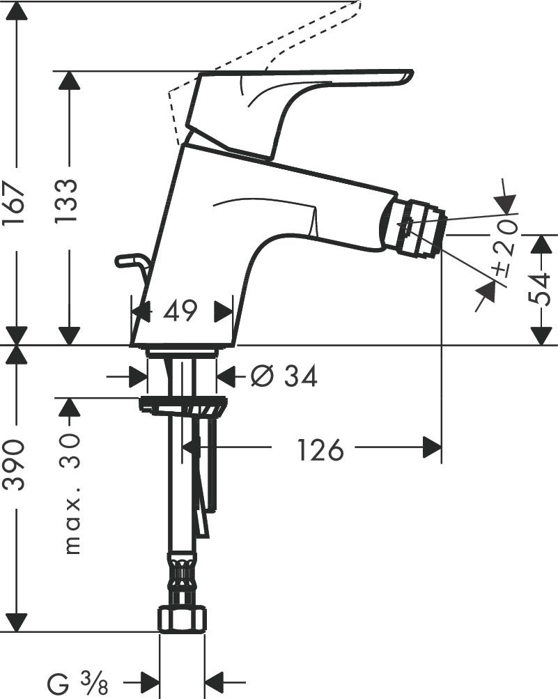 hansgrohe Focus Einhebel-Bidetmischer mit Zugstangen-Ablaufgarnitur, Chrom