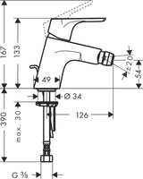 hansgrohe Focus Einhebel-Bidetmischer mit Zugstangen-Ablaufgarnitur, Chrom