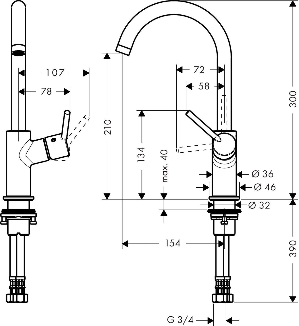 hansgrohe Talis Einhebel-Waschtischmischer 210 mit Schwenkauslauf und Push-Open Ablaufgarnitur, Chrom