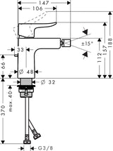 hansgrohe Metris Einhebel-Bidetmischer mit Zugstangen-Ablaufgarnitur, Chrom