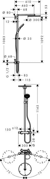 hansgrohe Raindance S Showerpipe 300 1jet mit Thermostat, Chrom