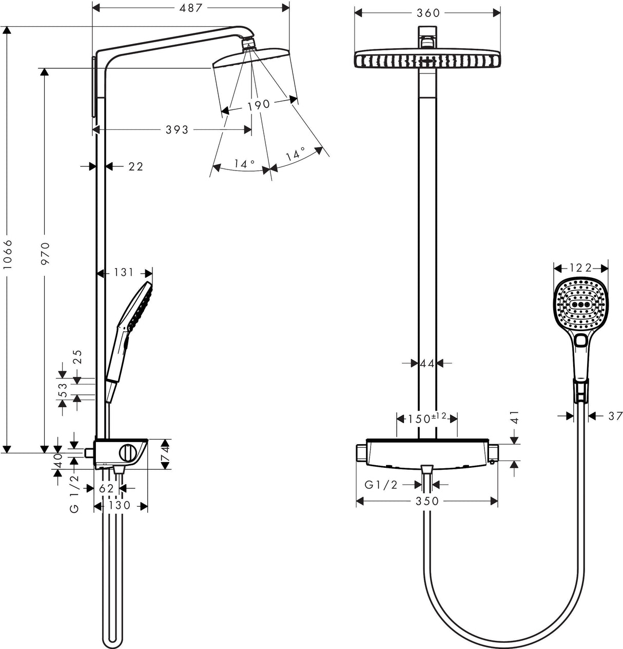 hansgrohe Raindance E Showerpipe 360 1jet mit Thermostat