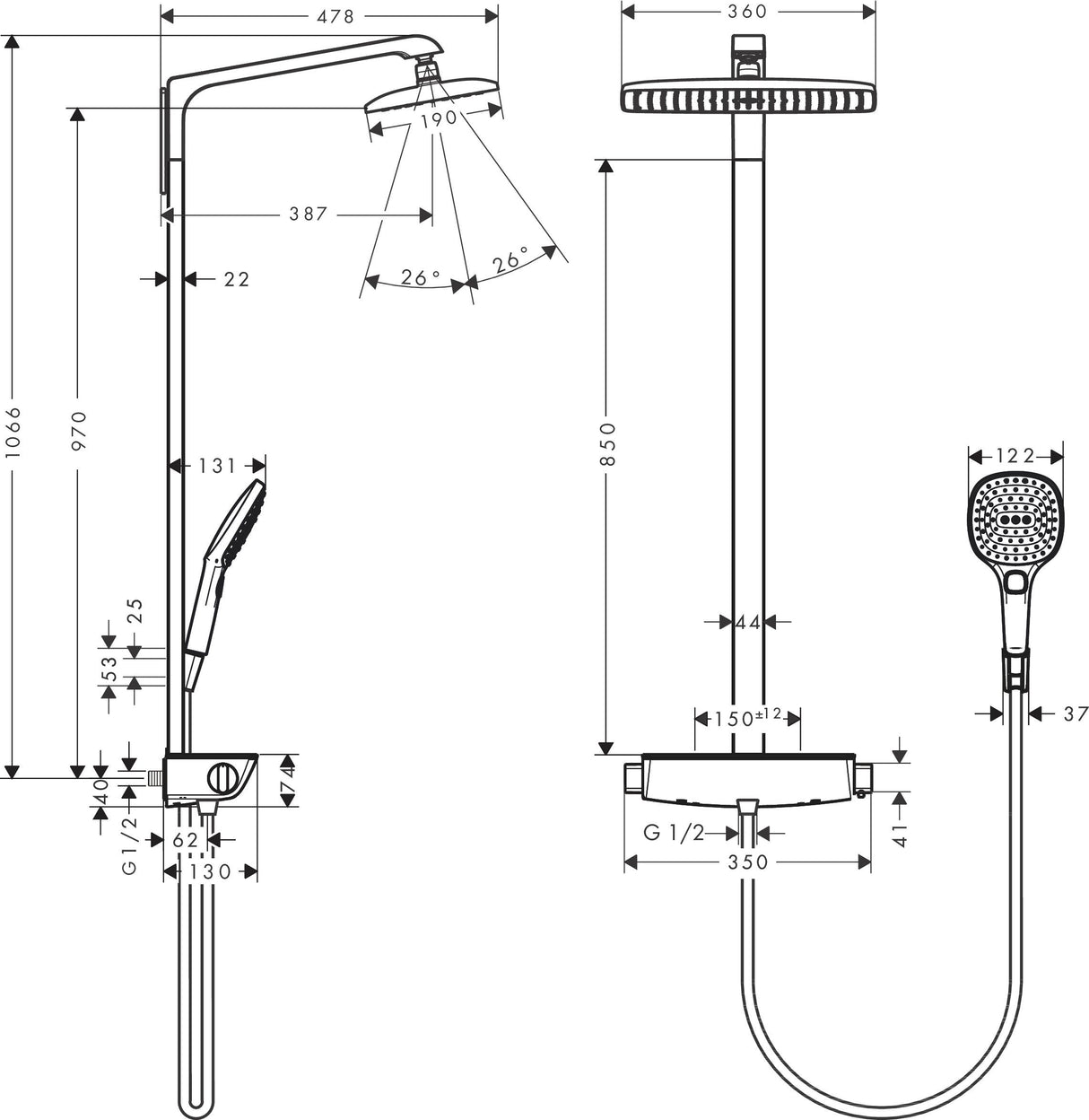 hansgrohe Raindance E Showerpipe 360 1jet mit Thermostat