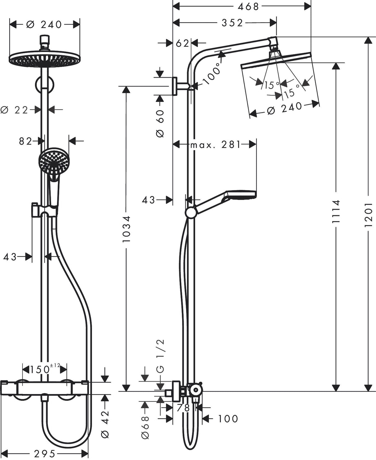hansgrohe Crometta S Showerpipe 240 1jet mit Thermostat, Chrom
