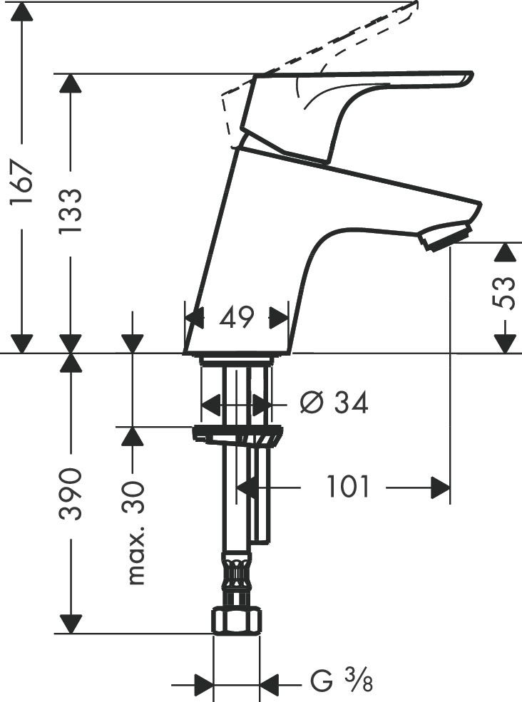 hansgrohe Focus Standventil 70 mit Hebelgriff für Kaltwasser oder vorgemischtes Wasser ohne Ablaufgarnitur, Chrom