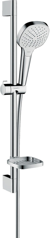 hansgrohe Croma Select E Brauseset 110 Vario mit Brausestange 65 cm und Seifenschale, Weiß/Chrom