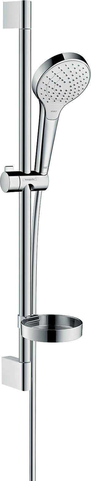 hansgrohe Croma Select S Brauseset 110 Vario mit Brausestange 65 cm und Seifenschale, Weiß/Chrom