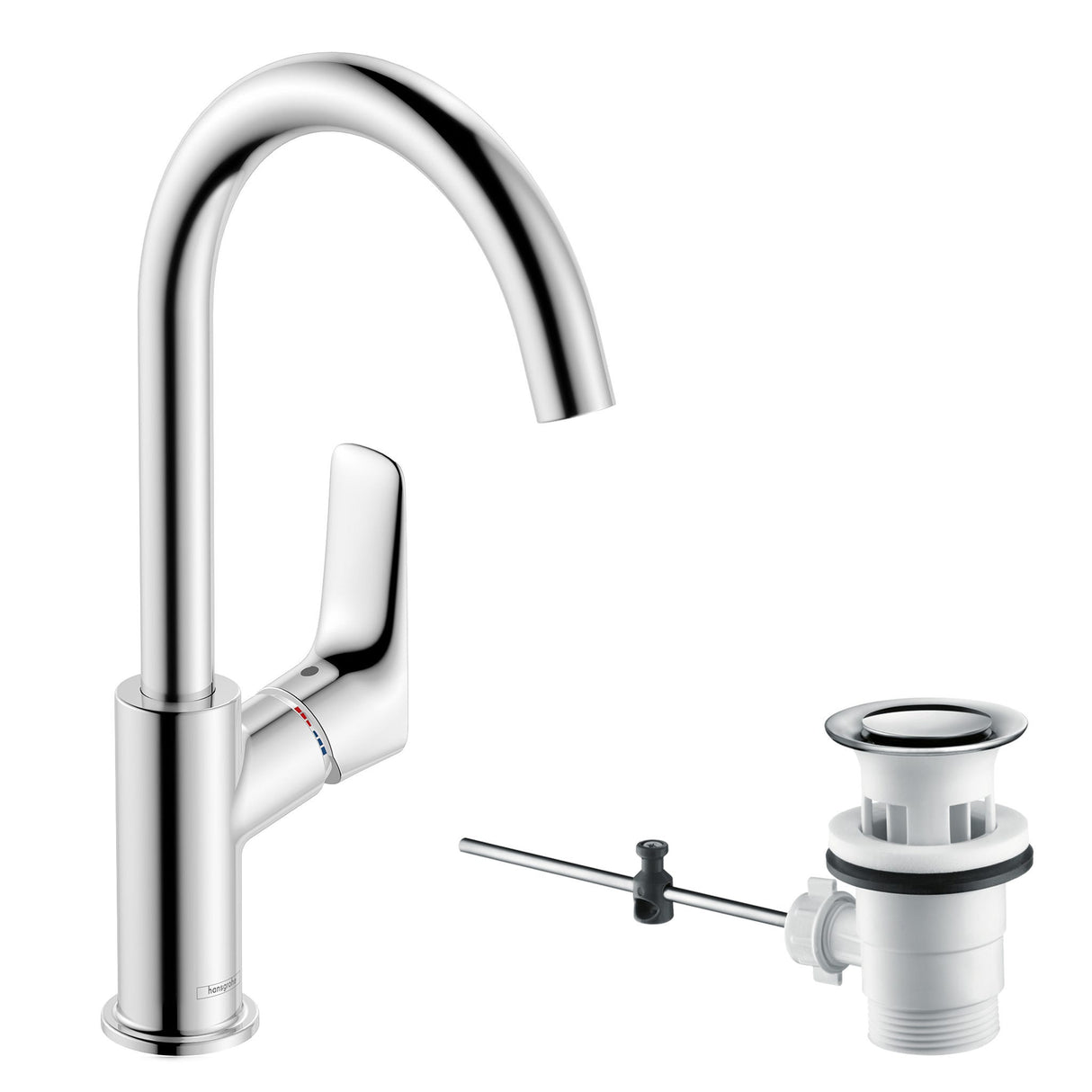 hansgrohe Logis Einhebel-Waschtischmischer 210 mit Schwenkauslauf und Zugstangen-Ablaufgarnitur, Chrom