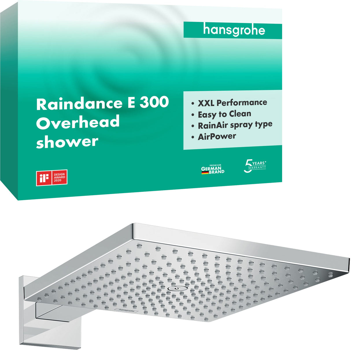 hansgrohe Raindance E Kopfbrause 300 1jet mit Brausearm, Chrom