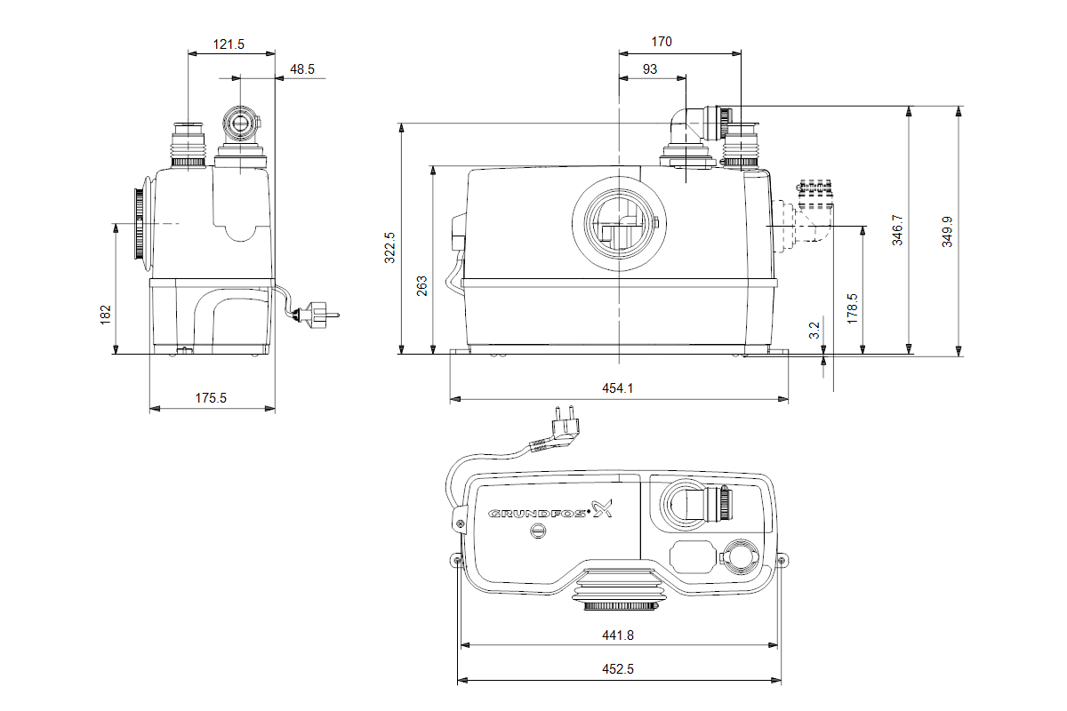 Kleinhebeanlage Sololift2 WC-1 0,6kW 230V 453x176x347mmGRUNDFOS