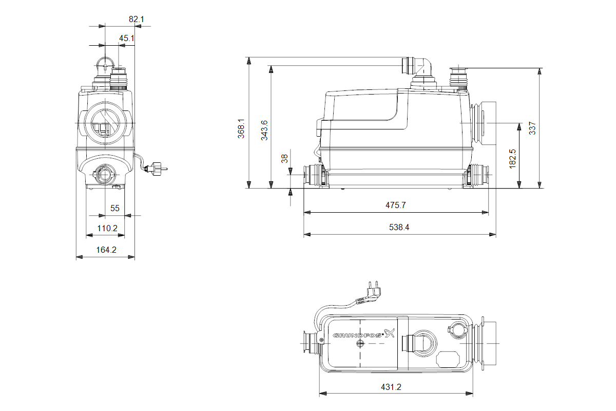 Kleinhebeanlage Sololift2 CWC-3 0,6kW 230V 495x165x369mmGRUNDFOS