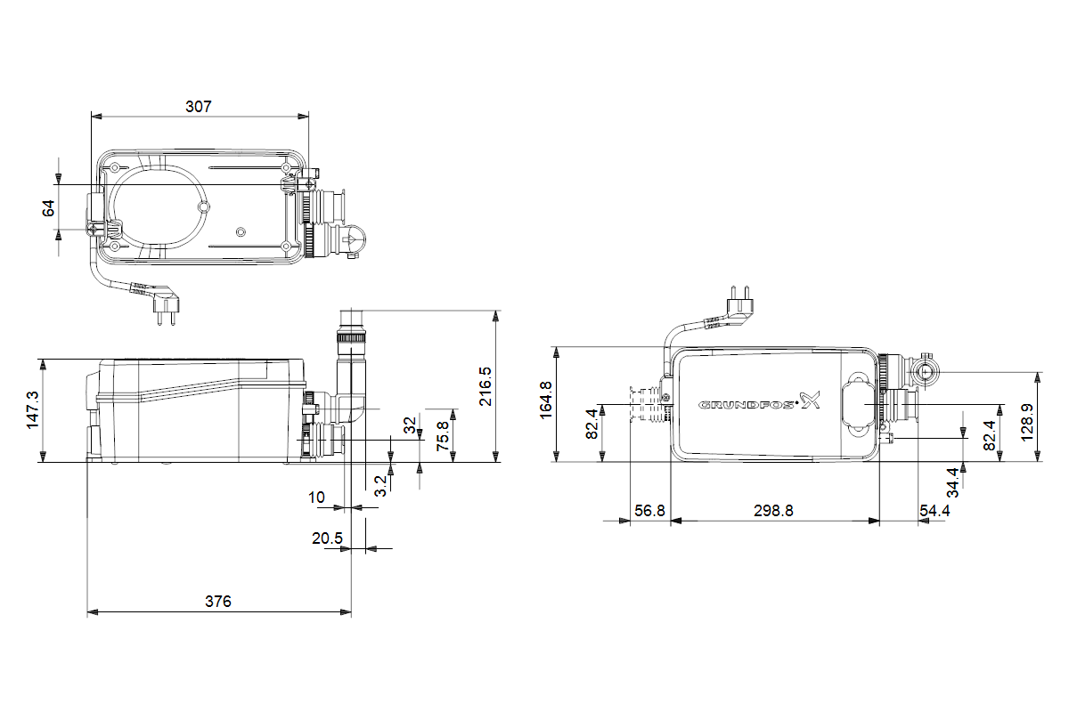 Kleinhebeanlage Sololift2 D-2 0,2kW 230V 376x165x217mmGRUNDFOS