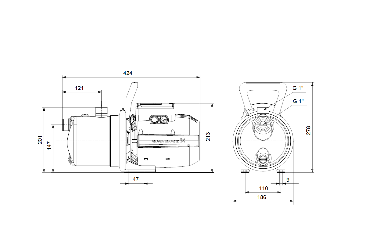 Gartenpumpe JP Baureihe 1x230V 50Hz mit 1,5m Schuko Anschluss von Grundfos