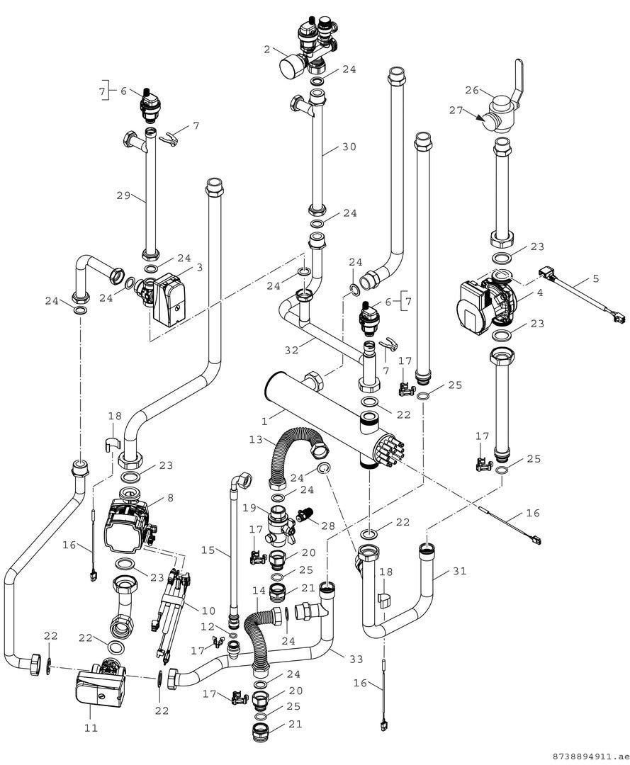 Kompaktmodul AWMB 9 für Luft-WP Hydraulik, Regelung und Pufferspeicher