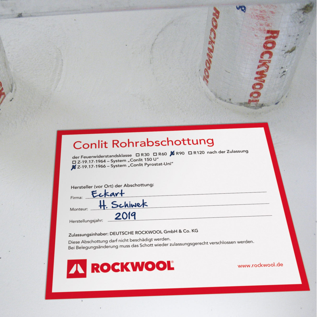 ROCKWOOL Kennzeichnungsschild Conlit R90-Rohrabschottung (abP)
