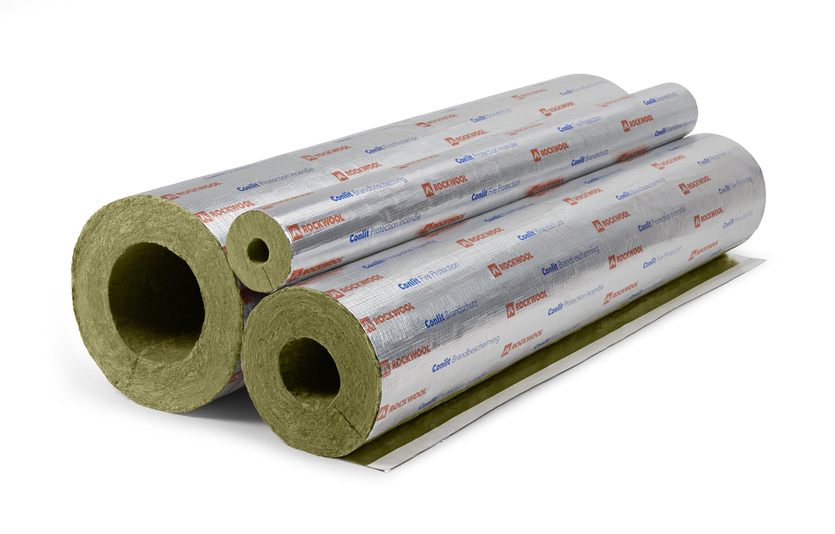 ROCKWOOL Brandschutzrohrschale Conlit 150 U, nichtbrennbare druckfeste Steinwolle-Rohrschale mit Aluminium-Sandwich-Folie, 1000mm Länge