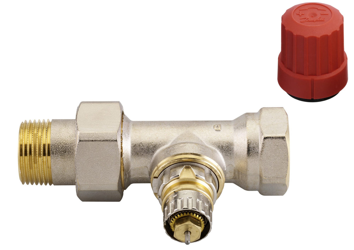Danfoss Ventilgehäuse RA-N 20, matt vernickelt, 3/4 Zoll (20) Heizkörperanschluss, thermostatisch mit Knopf, ohne Schlagdämpfer, geeignet für Zweirohrsystem