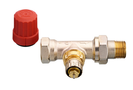 Danfoss Ventilgehäuse RA-N 15 R 1/2, matt vernickelt, Messing, vernickelt, thermostatisch mit Knopf Bedienung, für Zweirohrsystem, ohne Schlagdämpfer, mit Staubkappe