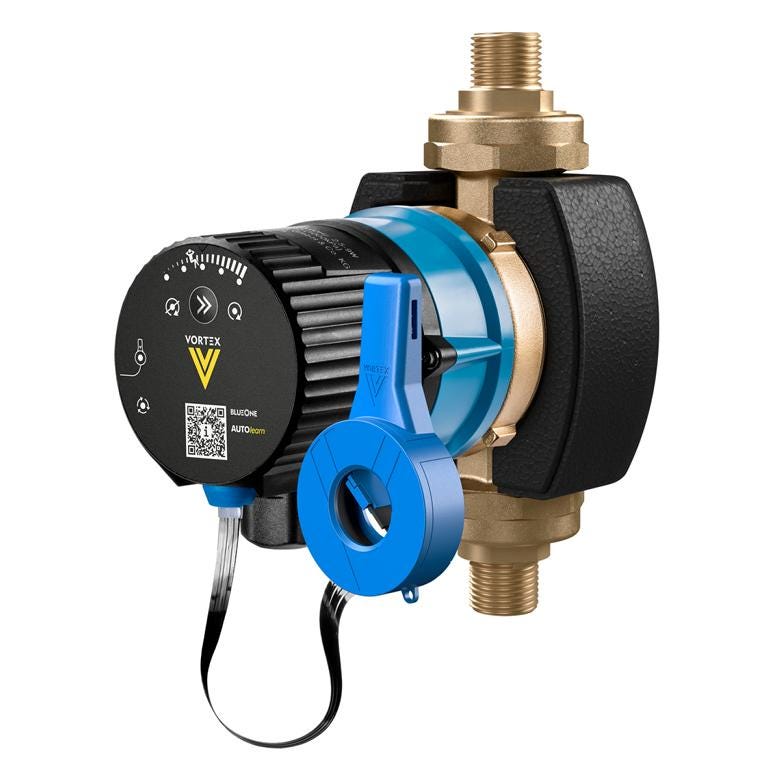 Vortex Pumpe BWO 155 V SL mit Selbstlernmodul, Rückschlagventil, Absperrhahn, Isolierschale, Gewinde-/Löt-Verschraubungssatz, ECM-Kugelmotor mit Drehzahleinstellung