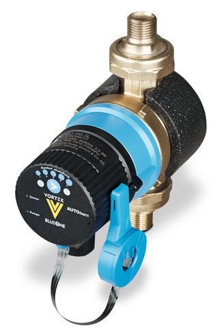 Vortex Pumpe BWO 155 V SL mit Selbstlernmodul, Rückschlagventil, Absperrhahn, Isolierschale, Gewinde-/Löt-Verschraubungssatz, ECM-Kugelmotor mit Drehzahleinstellung