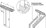 Fensterbankträger für Standfixstandrohre, höhen- und tiefenverstellbar, für WEMEFA Rohre 35 x 10 mm, verzinkt