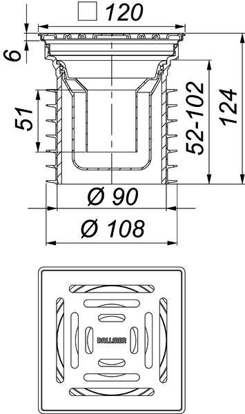 DALLMER Bodenablauf Pronto, DN 100, 120 x 120 mm