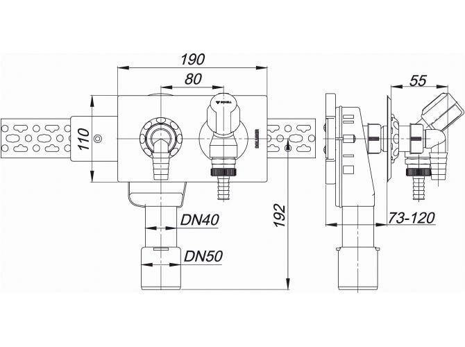 DALLMER Wandeinbau-Waschgeräte-Siphon 406, DN 40/DN 50