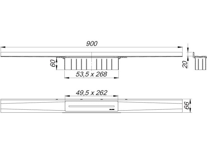 DALLMER Duschrinne CeraWall Pure aus Edelstahl 1.4301, 20 x 66 mm, Belastungsklasse K 3 (300 kg)