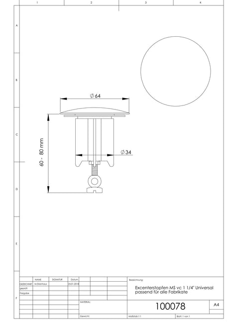 Excenterstopfen MS vc 1 1/4" Universal passend für alle Fabrikate