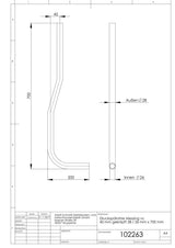 Druckspülrohre Messing vc 45 mm gekröpft 28 / 26 mm x 700 mm