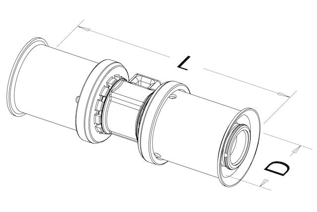 Roth Kupplung aus Hochleistungskunststoff PPSU mit MS-Pressfitting und Stützkörper für unlösbare Verbindungen an Roth Systemrohren Alu-Laserplus®