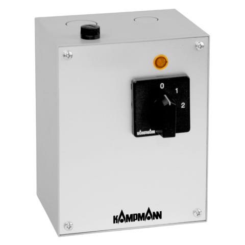Kampmann 2-Stufen-Drehstromschalter, HxBxL 130 mm x 122 mm x 171 mm, nur Umluft, 10 A, Schutzart IP 43, passend für Lufterhitzer/Luftschleier Drehstrommotor AC