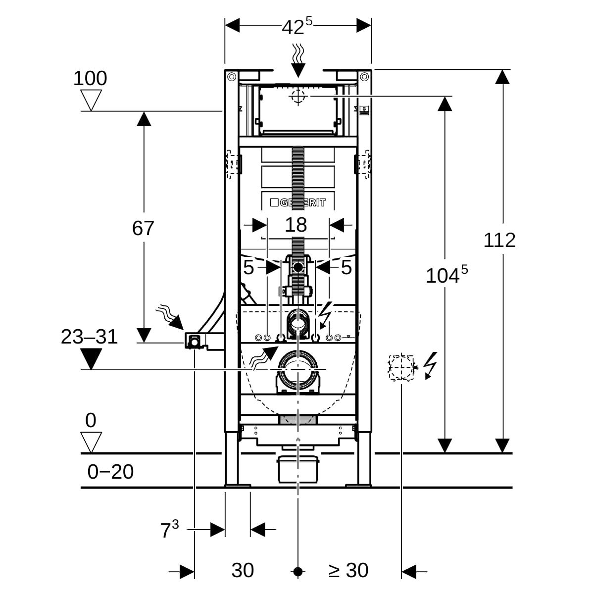 GE Duofix Element für WWC, 112 cm mit Sigma UP-SPK 12 cm, BF, höhe-verstlb