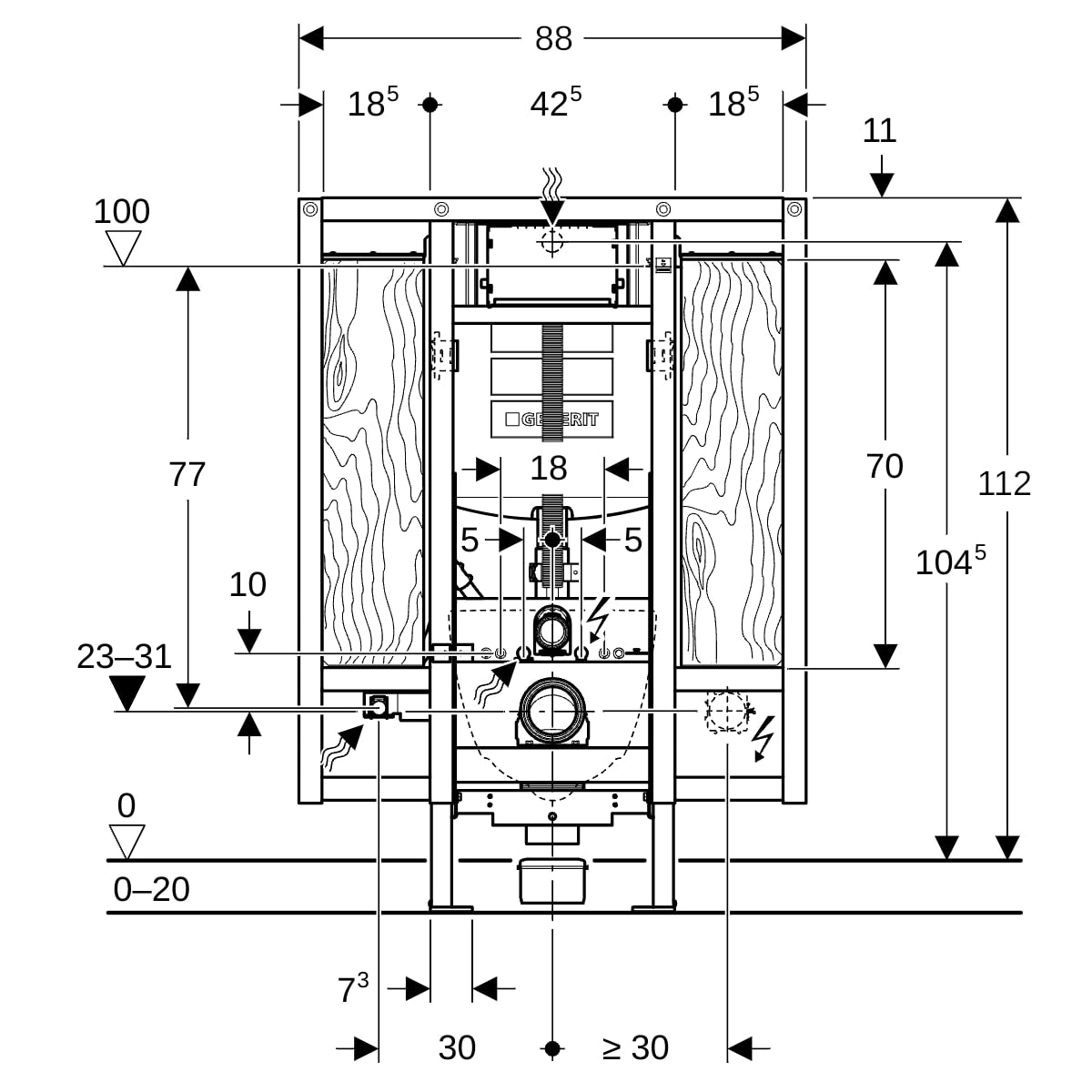 GE Duofix Element für WWC, 112 cm, mit Sigma UP-SPK 12cm, BF, Stütz/Haltegriffe