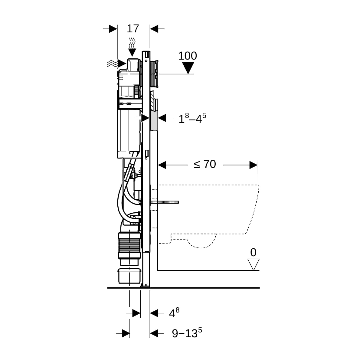 GE Duofix Element für WWC, 112 cm, mit Sigma UP-SPK 12cm, BF, Stütz/Haltegriffe