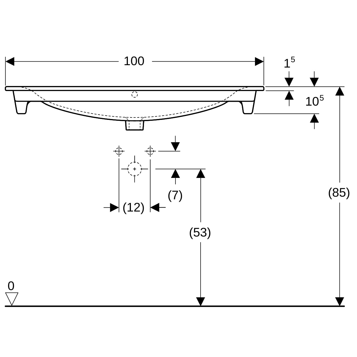 GE Renova Plan Möbelwaschtisch, 100x48cm m. Hl., m. Ül., weiß, KeraTect