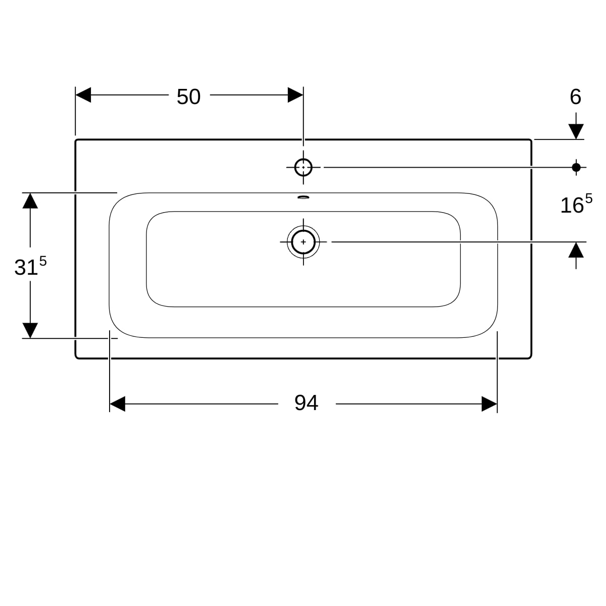 GE Renova Plan Möbelwaschtisch, 100x48cm m. Hl., m. Ül., weiß, KeraTect