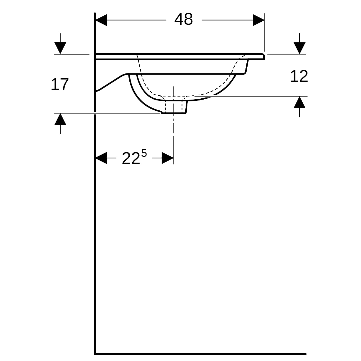 GE Renova Plan Möbelwaschtisch, 100x48cm m. Hl., m. Ül., weiß, KeraTect