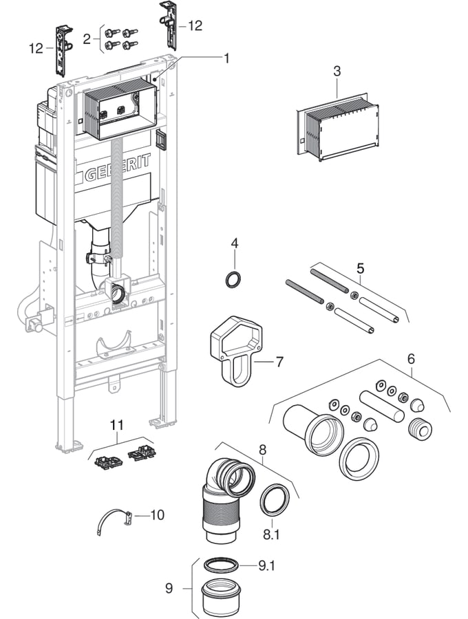 GE Duofix Element für WWC, 112 cm mit Sigma UP-SPK 12 cm, BF, höhe-verstlb