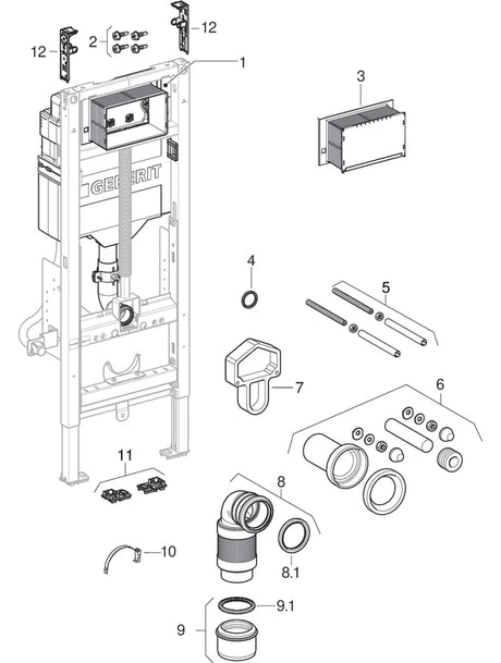 Geberit Duofix Element für Wand-WC mit UP-Spülkasten 12 cm BF, Stütz/Haltegriffe